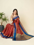 Joban Fashion Red Woven Design Lichi Silk Kanchipuram Saree