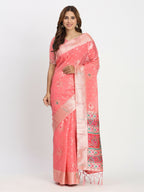 Shree Shyam Fashion Linen Cotton Peach Saree - Distacart