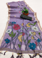 Vastranavya Lavender Muga Cotton Meenakari & Azarakh Pallu Saree with Contrast Blouse - Distacart