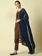 Myshka Women's Multi Straight Kurta & Trousers With Dupatta