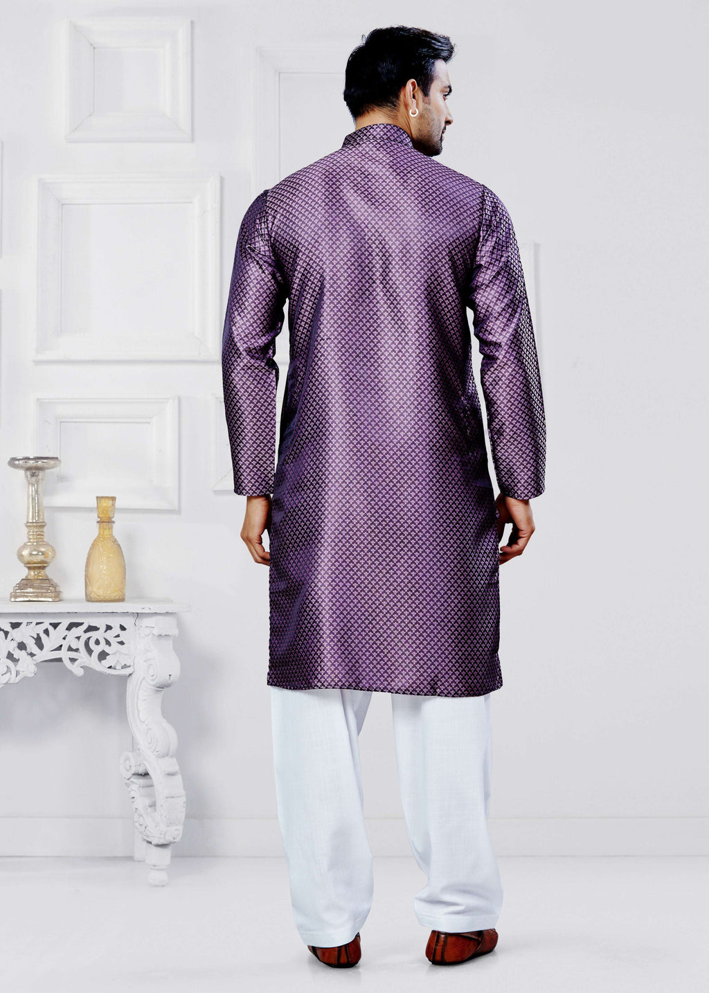 Joban Fashion Men's Jacquard Silk Purple Printed Kurta Pyjama set