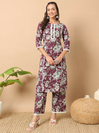 FIORRA Women's Light Blue Cotton Straight Kurta Set