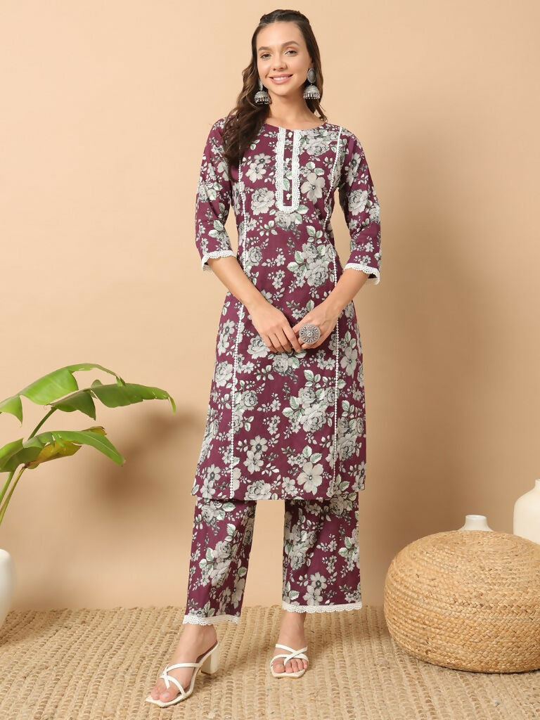 FIORRA Women's Light Blue Cotton Straight Kurta Set