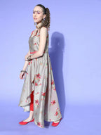 Ahalyaa Women Beige Colour Beautiful Chanderi Printed Kurta Pant Set - Distacart