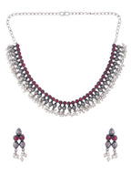 NVR Women Silver-Plated Stone Studded Oxidised Silver Jewellery Set