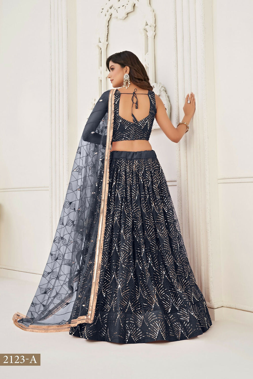 Eilara Glamorous Black Net With Sequins And Thread Embroidery Real Mirror Work Lehenga Choli For Wedding