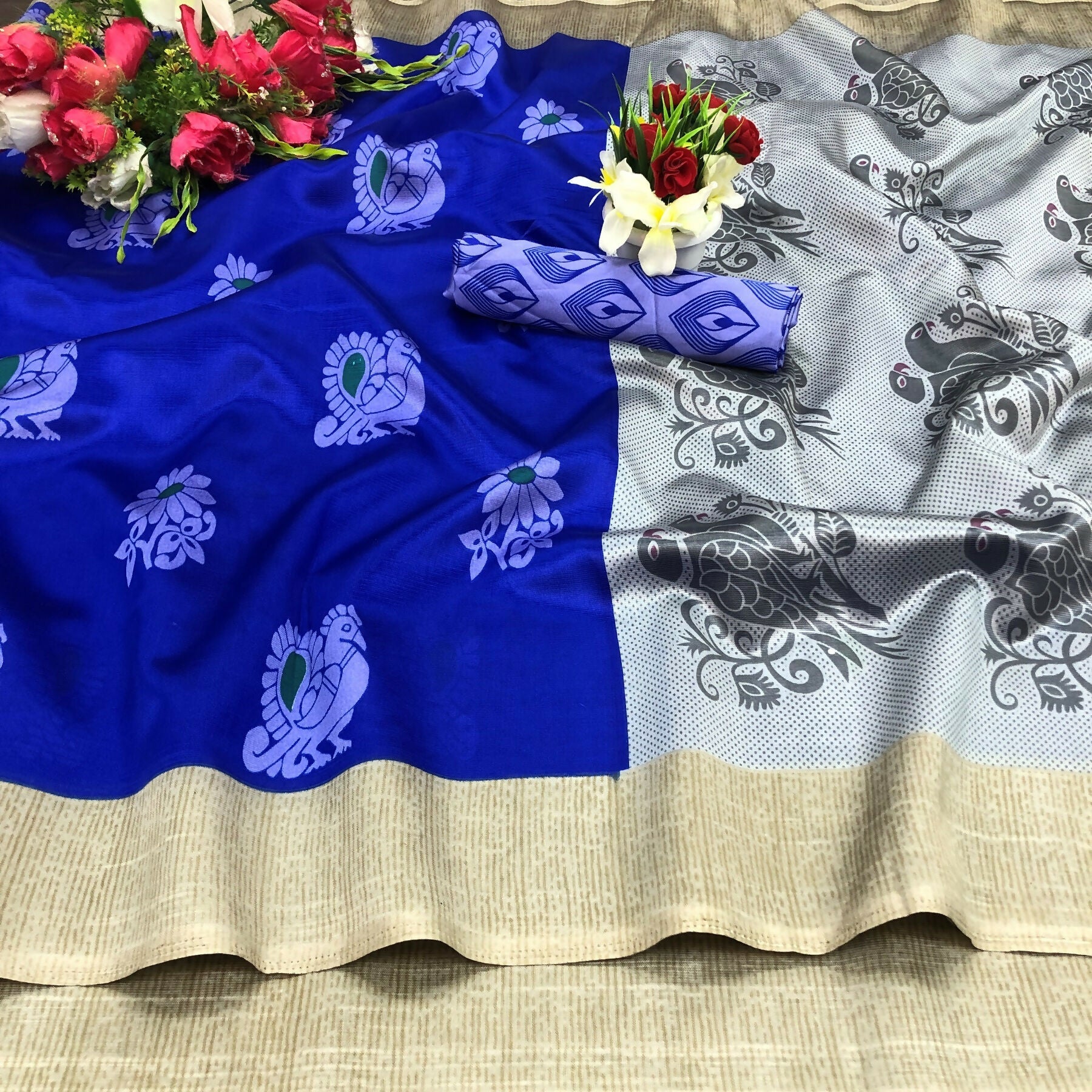 Vamika blue Printed Art Silk Saree