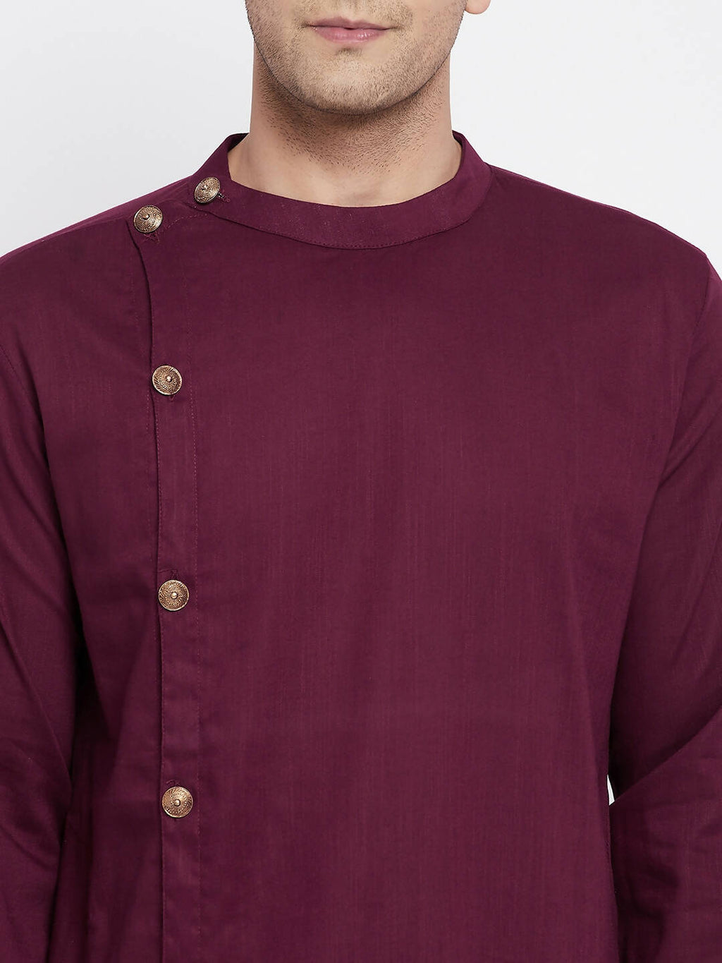 Even Apparels Maroon Pure Cotton Men's Sherwani Kurta With Asymetrical Cut - Distacart