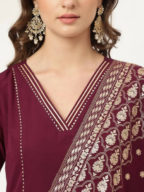 FIORRA Women's Purple Poly Crepe A-Line Kurta Pant With Dupatta