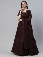 Purple Georgette Thread with Sequins Embroidered work Lehenga Choli with Dupatta - Jivika