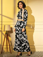 Black Crepe Digital Printed Top With Matching Trouser - Shivani