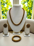 Inhanns Complete Look Crystal Statement 3-Piece Set (Adjustable Necklace + Earrings + Adjustable Bangle ) - Gold