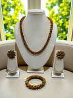 Inhanns Complete Look Crystal Statement 3-Piece Set (Adjustable Necklace + Earrings + Adjustable Bangle ) - Gold