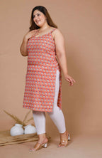 Miravan Women's Plus Size Peach-Coloured Floral Printed Straight Kurta