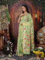 Shree Shyam Fashion Linen Cotton Green Saree - Distacart