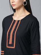 Yufta Women Black & Pink Yoke Design Kurta with Palazzo & Dupatta