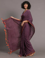 Suta Purple Orange Solid Cotton Blend Saree - Distacart