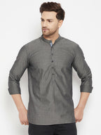 Even Apparels Grey Pure Cotton Short Men's Kurta With Band Collar - Distacart