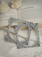 NVR Women's Set of 2 Silver-Toned Oxidized Square Shaped Bangles - Distacart