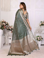Aastha Fashion Dark Green Organza Silk Weaving Saree - Distacart