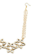 Gold-Plated White Kundan-Studded Pearl Beaded Hair Band - Ruby Raang - Distacart