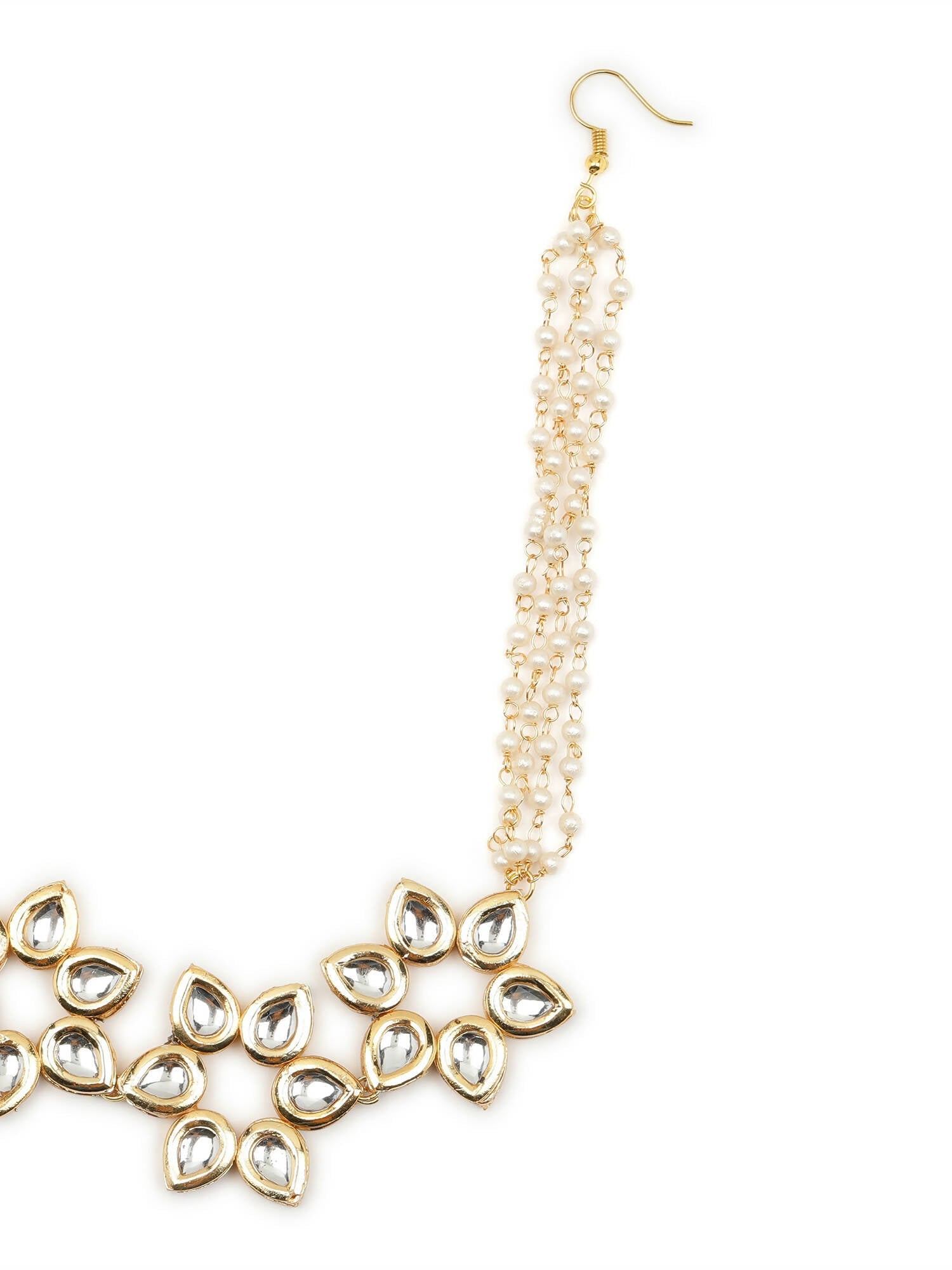Gold-Plated White Kundan-Studded Pearl Beaded Hair Band - Ruby Raang - Distacart
