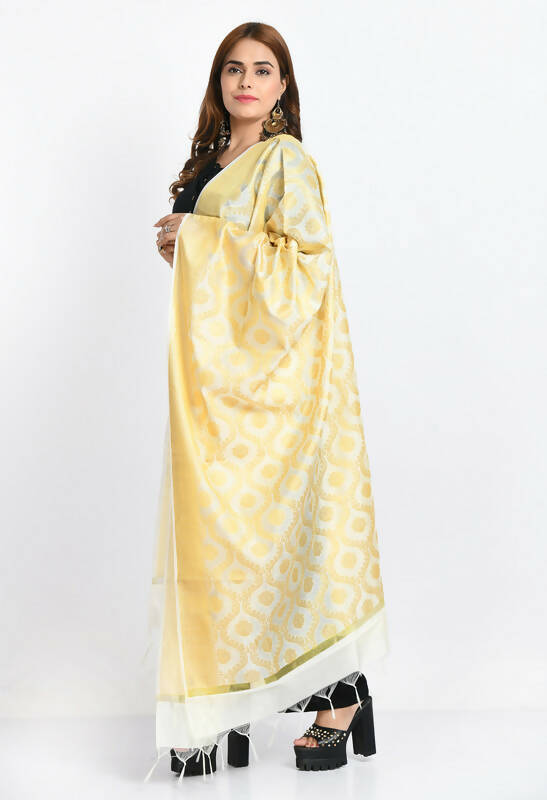 Mominos Fashion Moeza Women's Banarsi Silk All Over Woven Design Cream Dupatta - Distacart