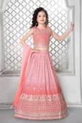Kids Wedding Designer Peach Fox Georgette Lehenga Choli - Aaradhna