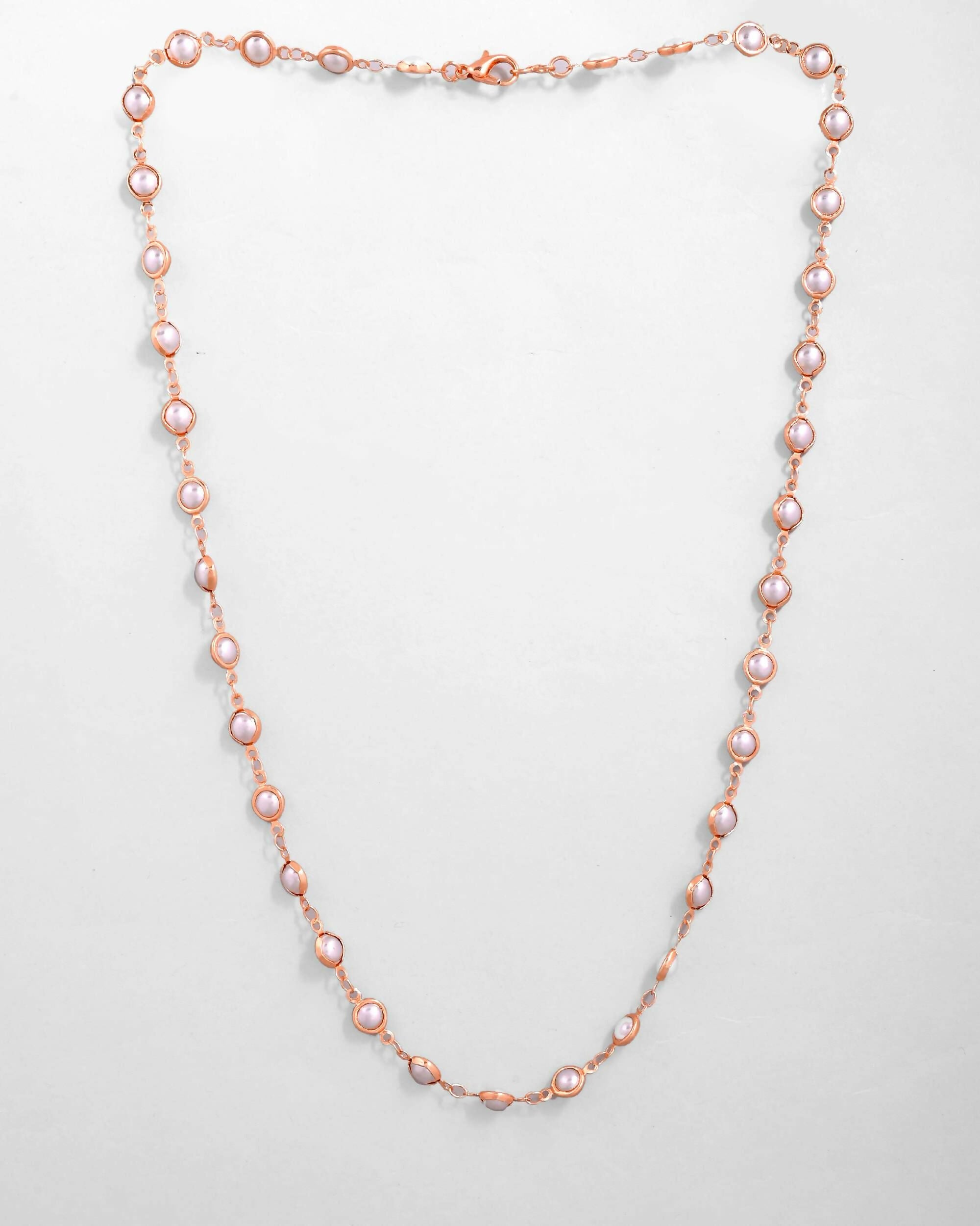 VOJ Gold-Polished Chain For Women With White Pearls