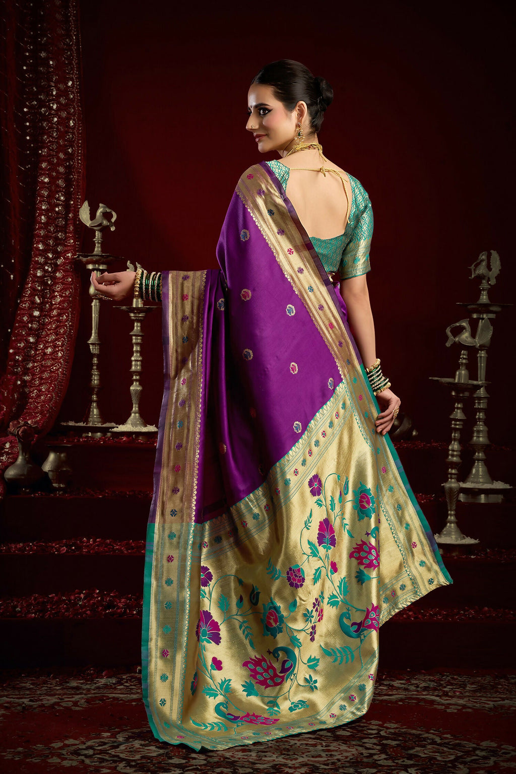 Joban Fashion Purple Paithani Silk Blend Butti Saree - Distacart