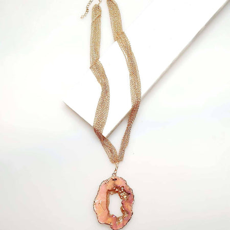 Bling Accessories Rose Gold Agate Natural Stone With Fine Rose Gold Brass Metal Chain Cluster 10 Rows Necklace