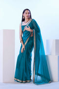 Firozi C/H Net Solid Designer & Lace Work Saree - Samaa