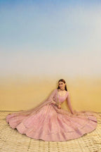 Aastha Fashion Pink Butterfly Net Tone To Tone Cotton Thread Work And Sequence Work Embroidery Wedding Wear Lehenga Choli
