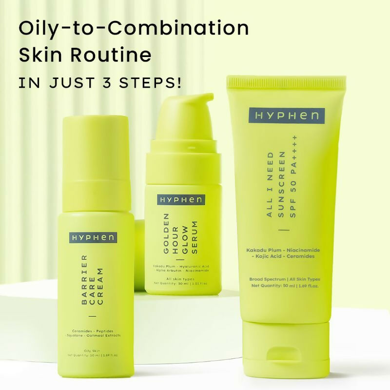 Hyphen By Kriti Sanon Daily Face Care Regime Combo - Oily & Combination Skin, with Glow Serum, Moisturizer & Sunscreen - Distacart