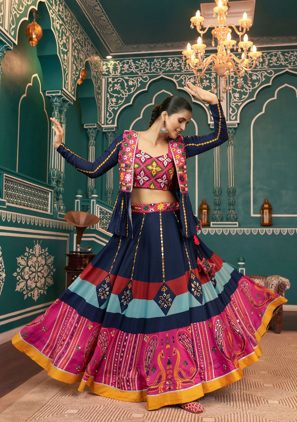 AI Fashion Multi Color Poly Maska Silk Designer Navratri Lehenga Choli Collection