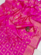 DEIANA'S Beautiful Designer Golden zari Soft Lichi Silk Saree - Pink