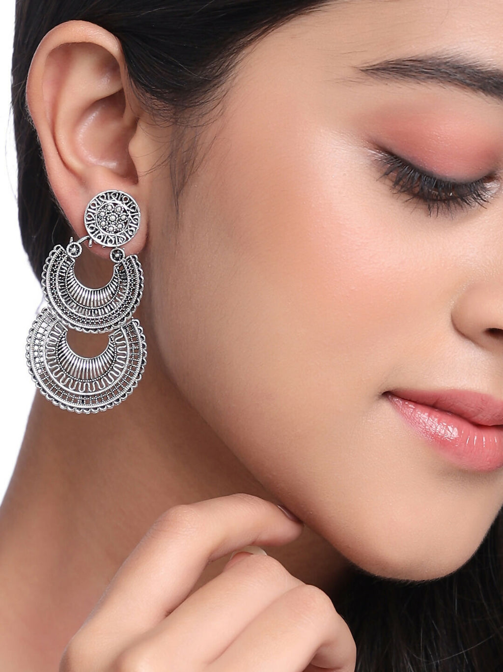 NVR Women Silver Plated Crescent Shaped Drop Earrings - Distacart