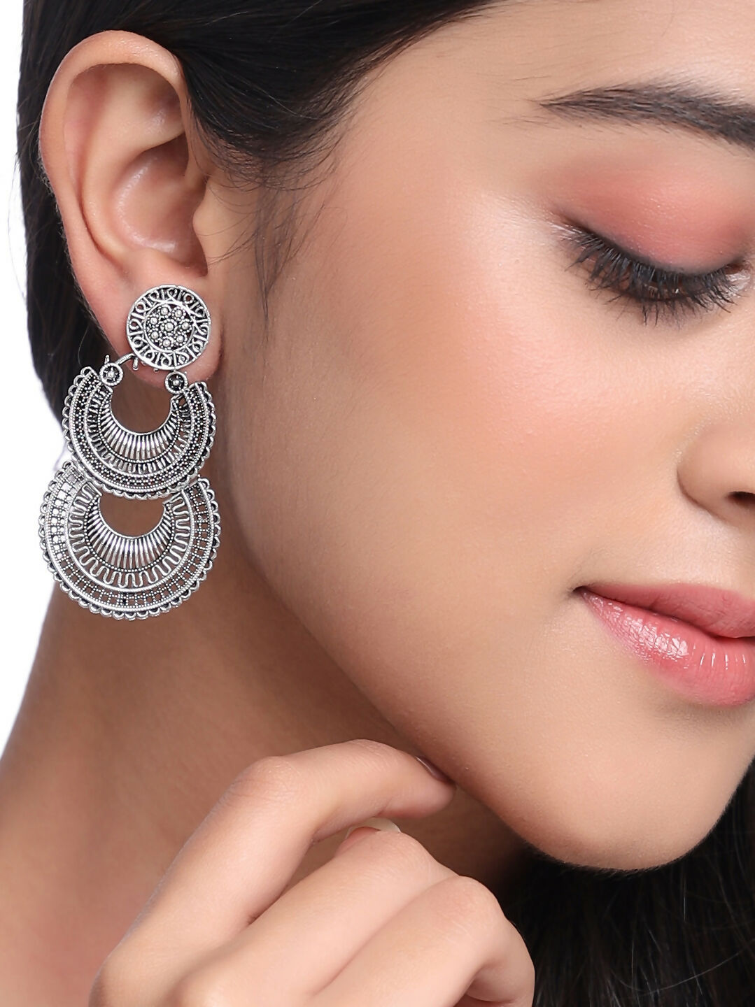 NVR Women Silver Plated Crescent Shaped Drop Earrings - Distacart