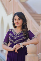 Teeya Creation Purple Color Faux Georgette Party Wear Hand Embroidery Work Long Gown - Distacart