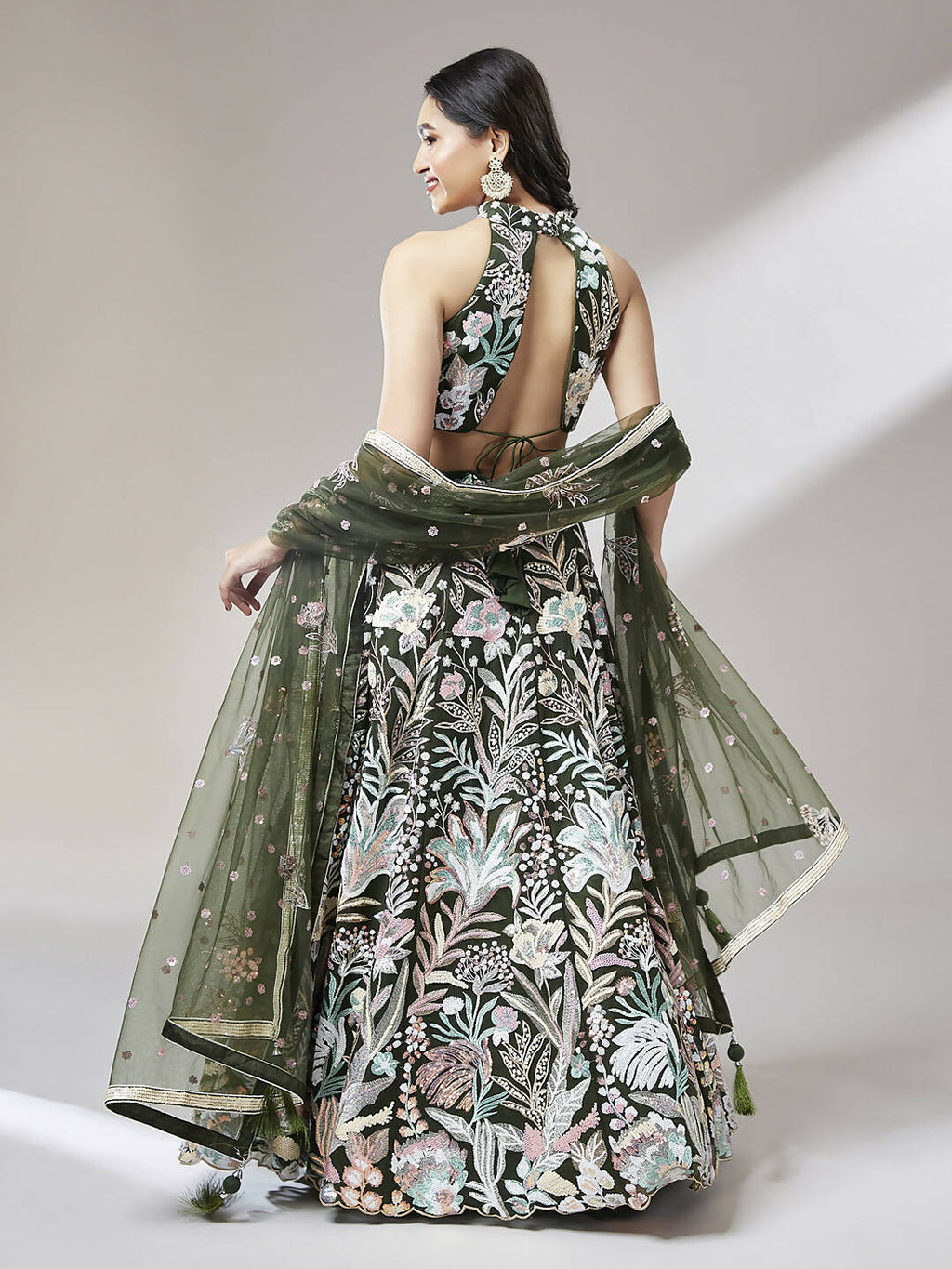 House of Panchhi Olive Net Sequinse Work Lehenga & Blouse with Dupatta