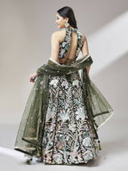 House of Panchhi Olive Net Sequinse Work Lehenga & Blouse with Dupatta