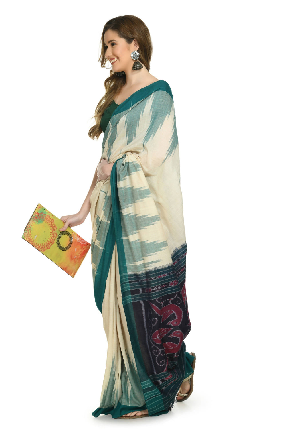 Vamika Sambalpuri Ikat Cotton Kargil Tsrite & Green Saree - Distacart