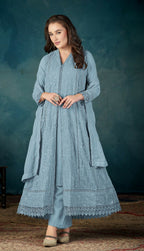 Anaita Sky Blue Heavy Faux Georgette Stitched Suit with Embroidered Sequence Work - Distacart