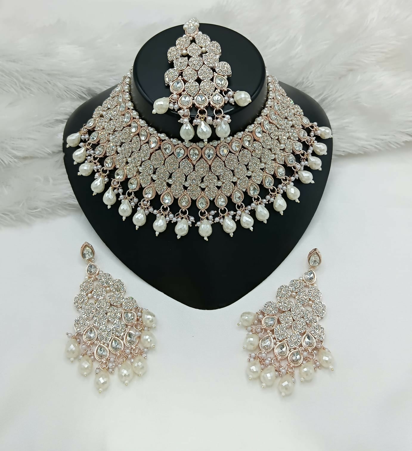 Joban Fashion Women Cream Stone Work Necklace Set - Distacart