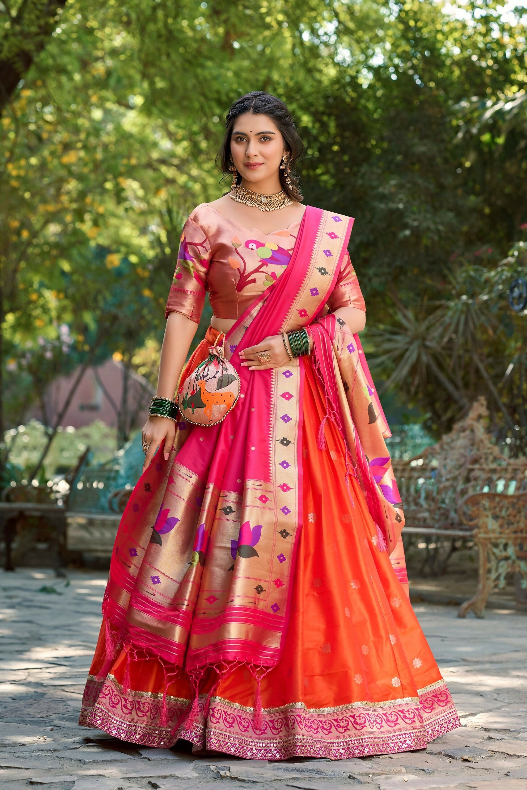 Vastranavya Perfect Classic And Contemporary Fashion Paithani Lehenga Choli - Red