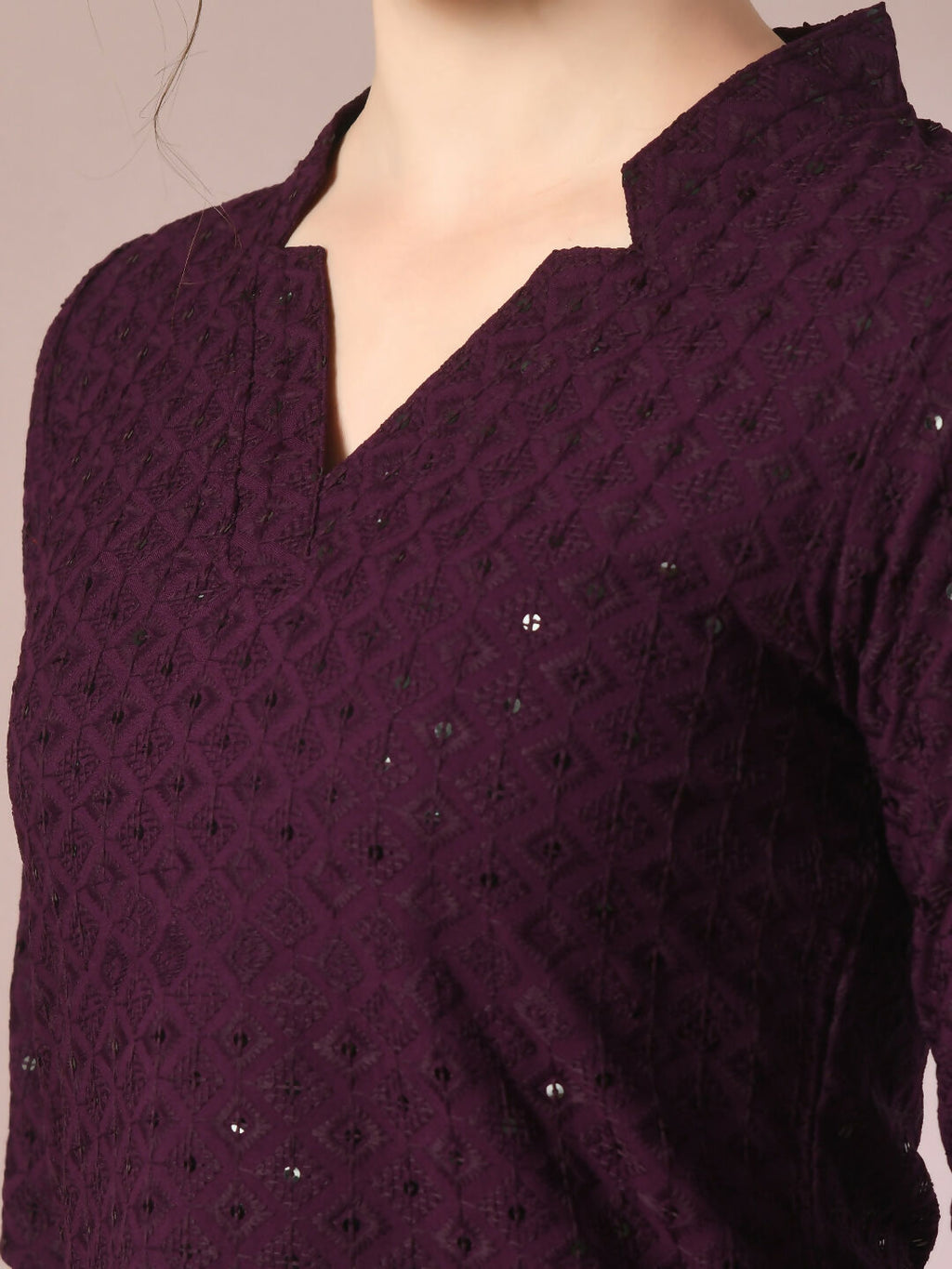 Myshka Women's Violet Embellished Cotton Regular Party Tunic