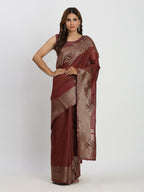 Shree Shyam Fashion Linen Cotton Maroon Saree - Distacart