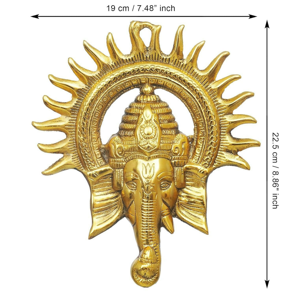 eCraftIndia Golden Lord Ganesha With Sun Decorative Metal Wall Hanging