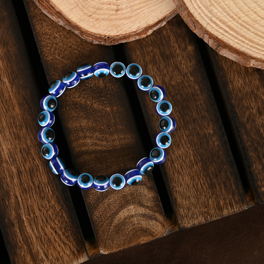 NVR Men & Women Black & Blue Evil Eye Elasticated Bracelet - Distacart