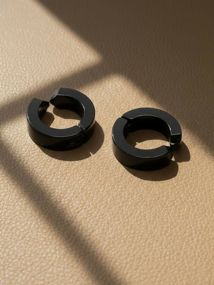 NVR Men's Black Rhodium Plated Hoop Earrings - Distacart
